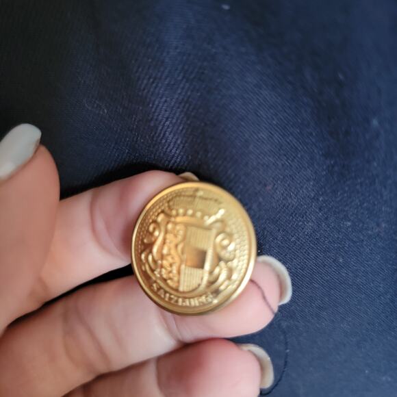 80s Vintage Navy Double Breasted Military Gold Button Wrap Blazer Dress Size 10 - Picture 5 of 16